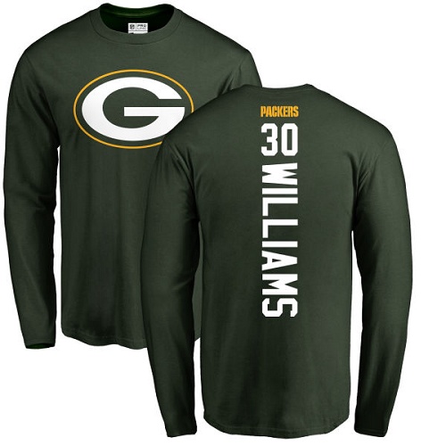 Men Green Bay Packers Green #30 Williams Jamaal Backer Nike NFL Long Sleeve T Shirt->nfl t-shirts->Sports Accessory
